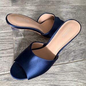 Women's Satin Navy Slip-on Pumps